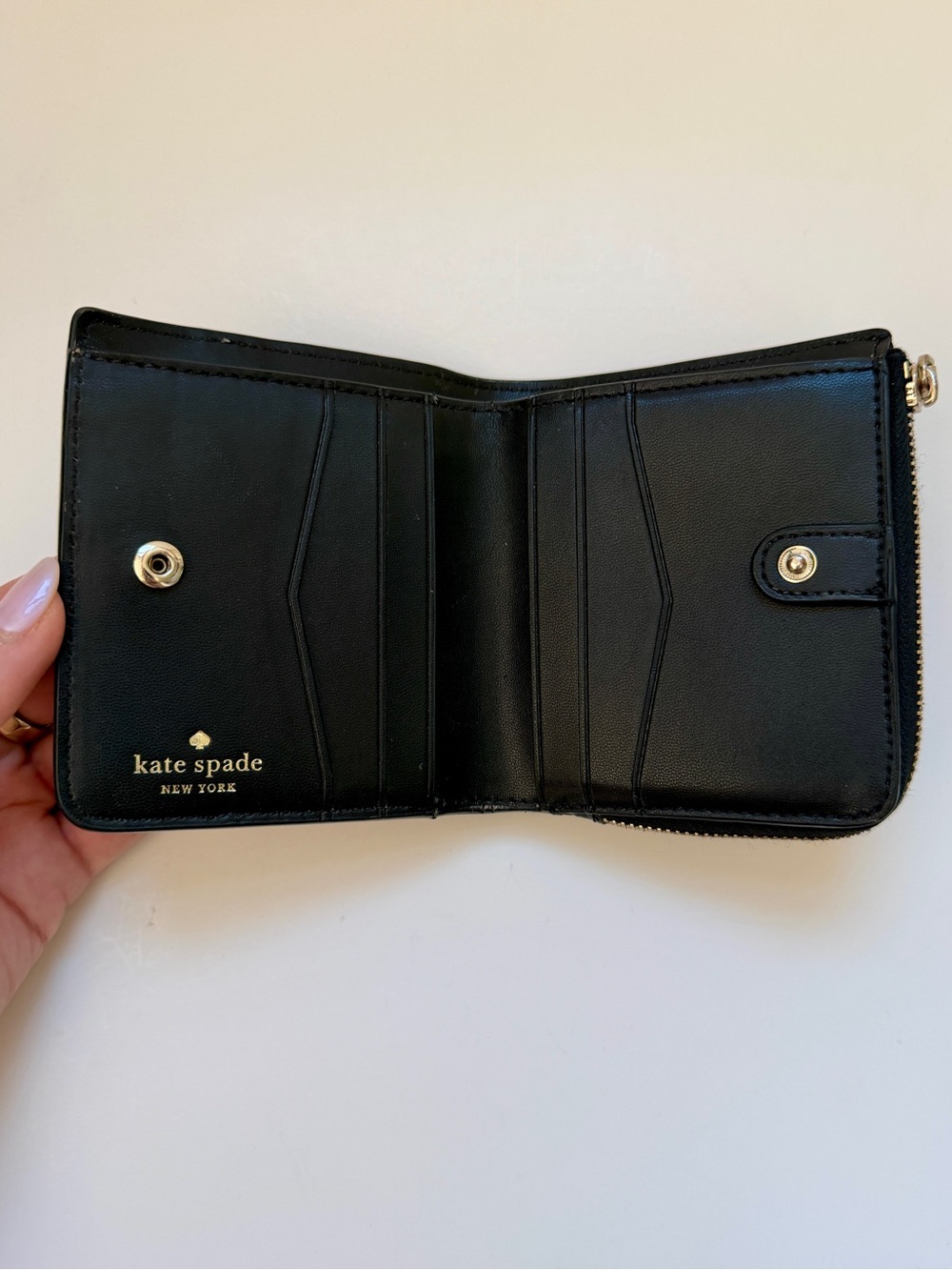 Kate Spade Saffiano Leather Bifold Wallet Neutral Two-Tone Black Taupe - Picture 7 of 9